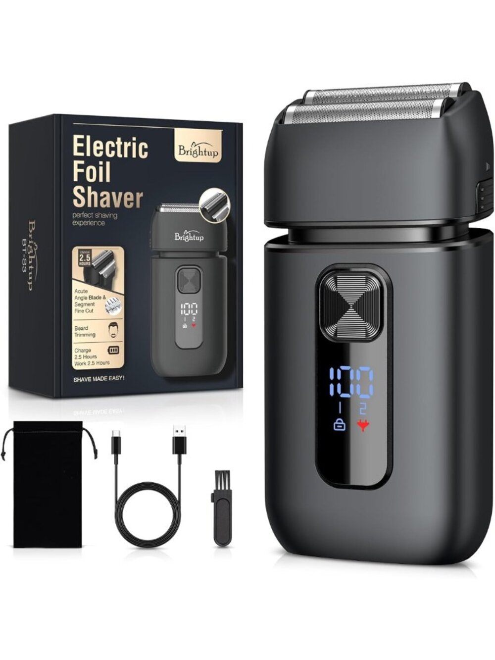 Men's Electric Razor - Foil Shaver, Wet/Dry, 150-Min Runtime, Waterproof, LED